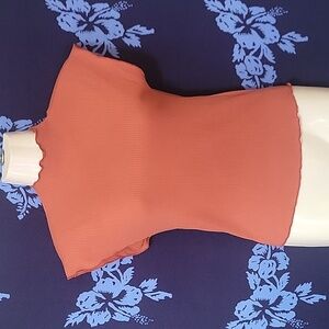 Caution to the wind orange copper jewel neckline skin tight fit shirt
